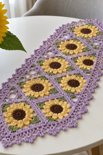 Lavender Sunflower Lattice Runner Crochet Pattern