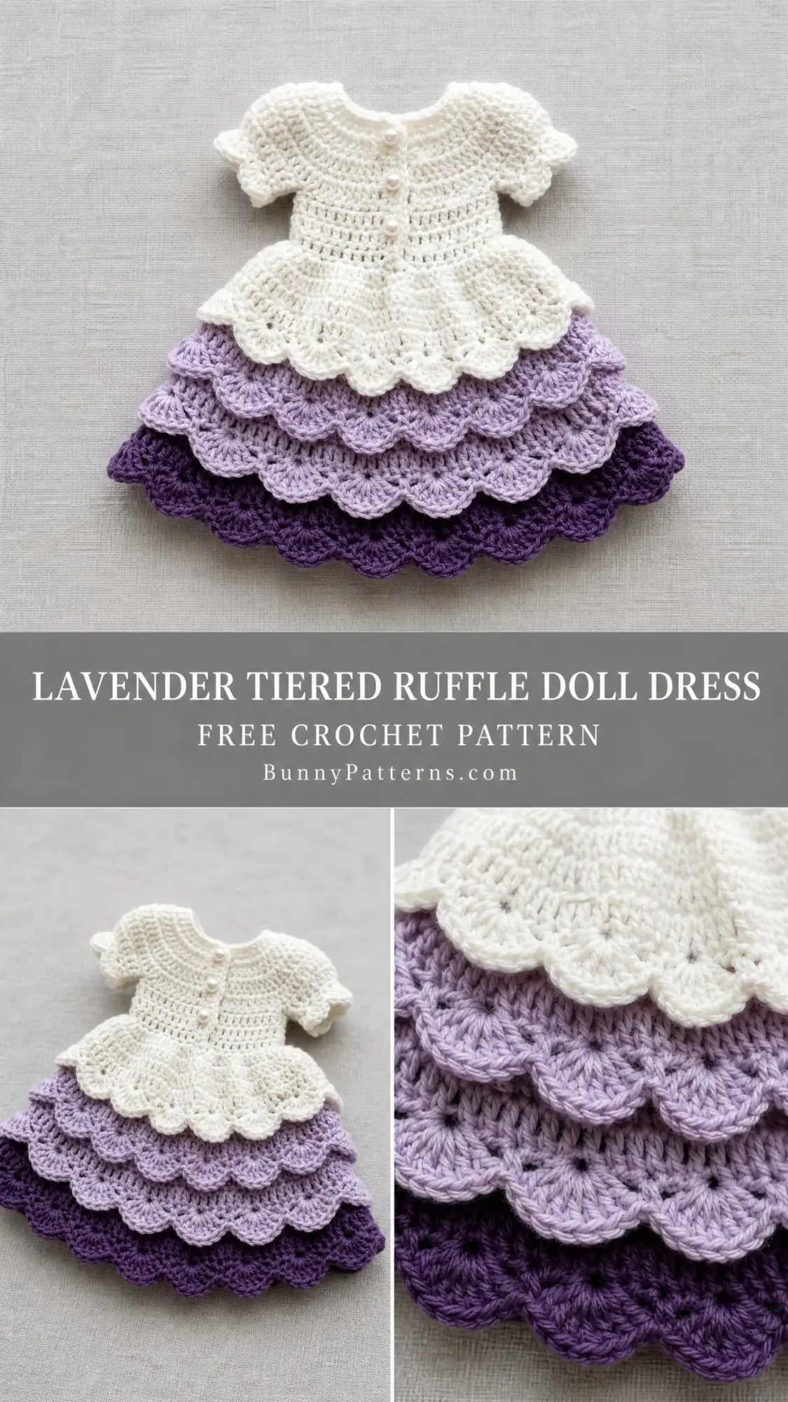 Lavender Tiered Ruffle Doll Dress Free Crochet Pattern