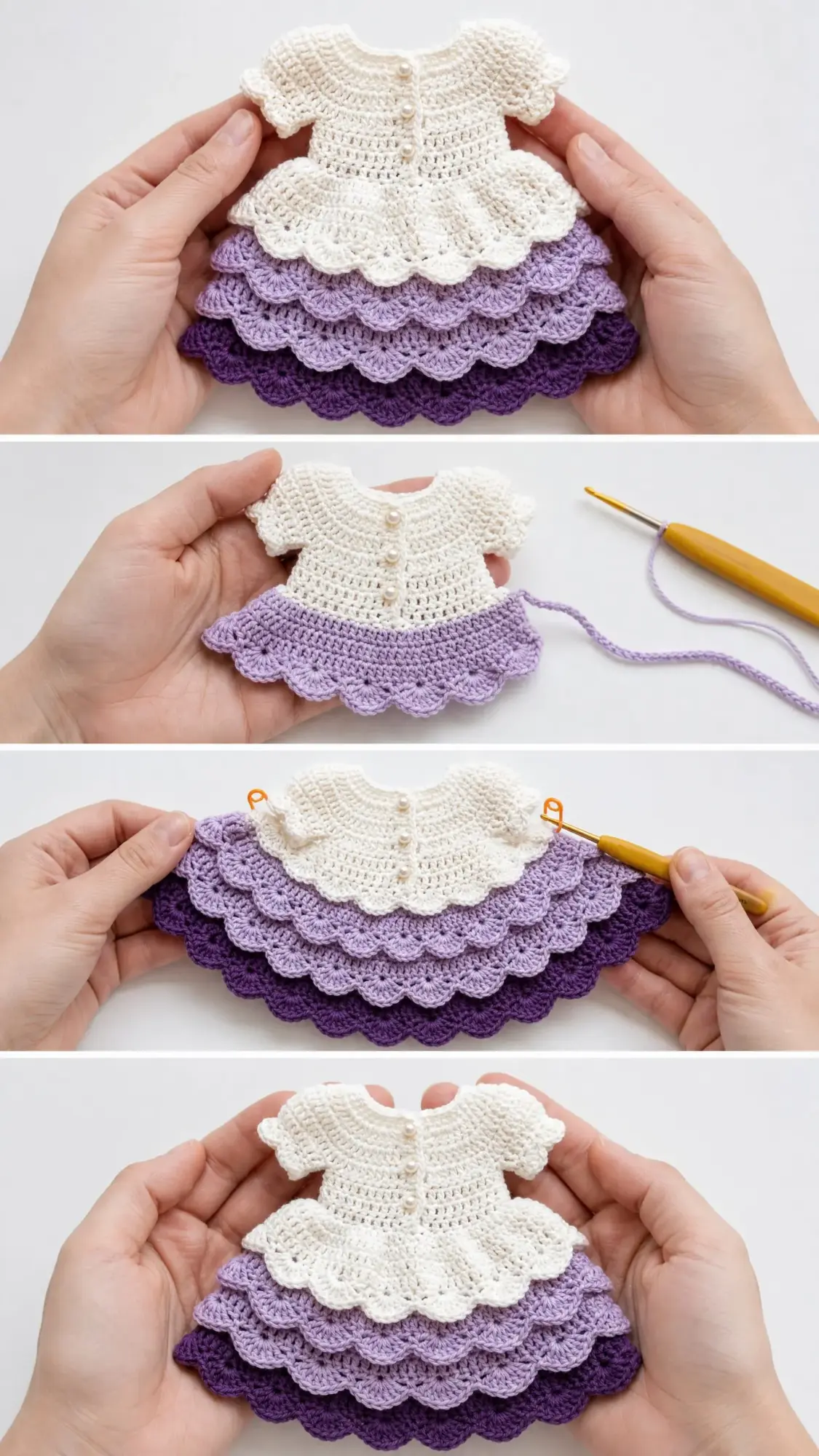 Lavender Tiered Ruffle Doll Dress Free Crochet Pattern