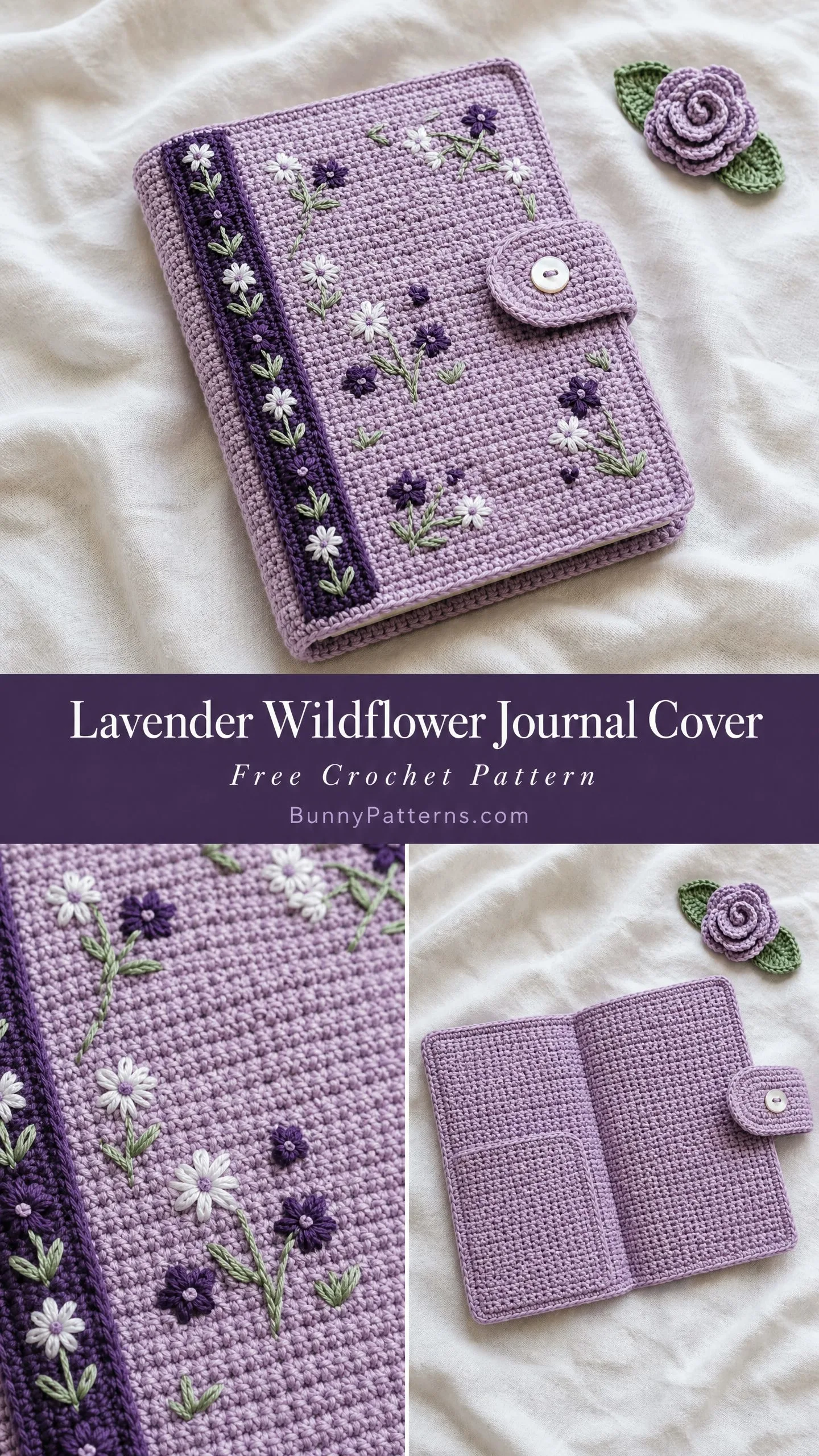 Lavender Wildflower Journal Cover Free Crochet Pattern