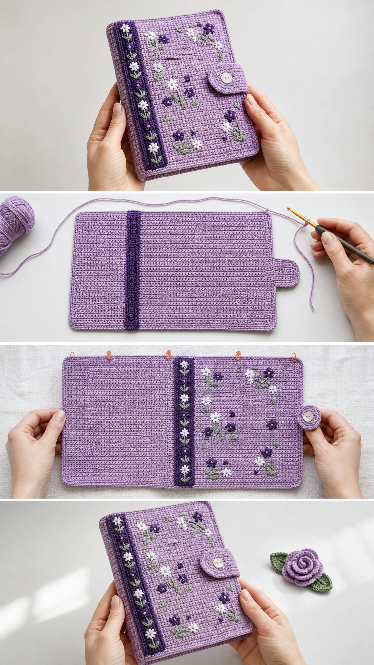 Lavender Wildflower Journal Cover Free Crochet Pattern