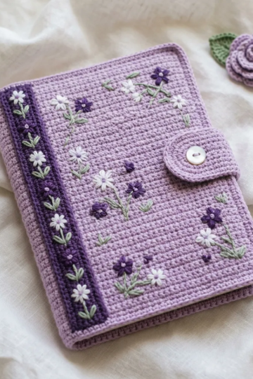 Lavender Wildflower Journal Cover Free Crochet Pattern