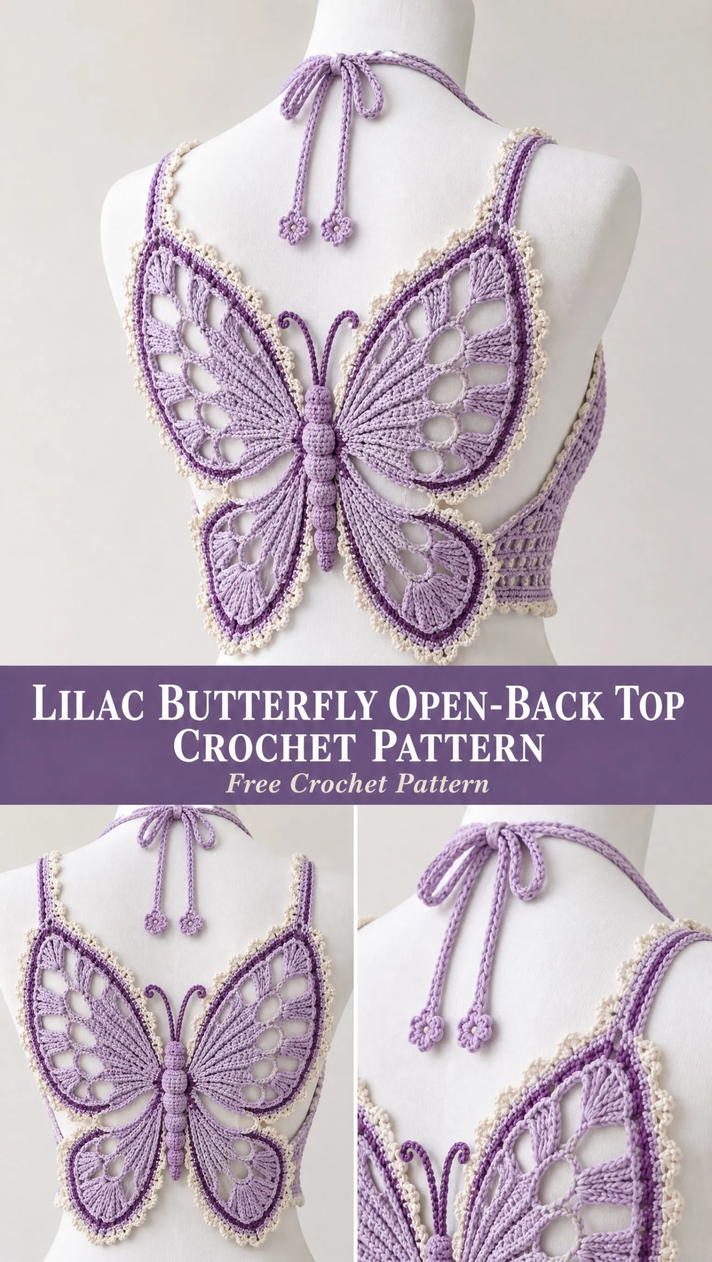 Lilac Butterfly Open-Back Top Crochet Pattern