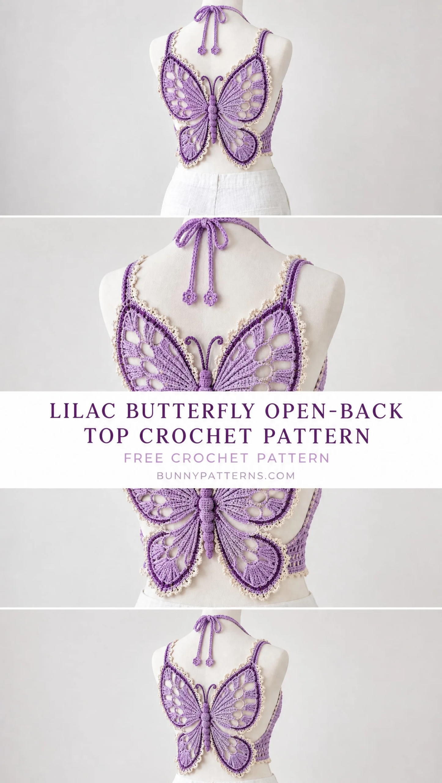 Lilac Butterfly Open-Back Top Crochet Pattern