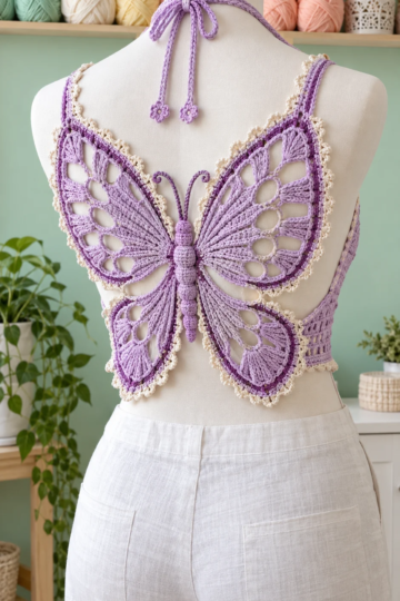 Lilac Butterfly Open-Back Top Crochet Pattern