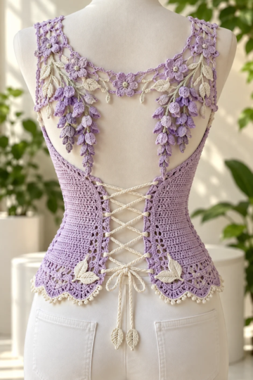 Lilac Wisteria Lace-Up Top Crochet Pattern