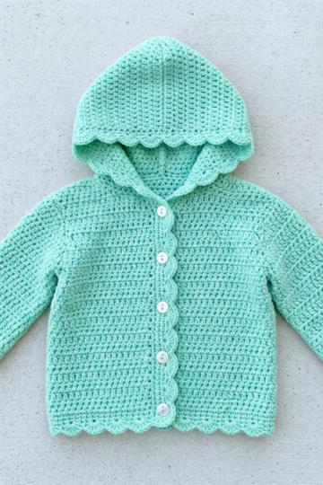 Mint Green Baby Hooded Sweater Free Crochet Pattern