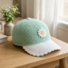 Mint Green Daisy Baseball Cap Free Crochet Pattern