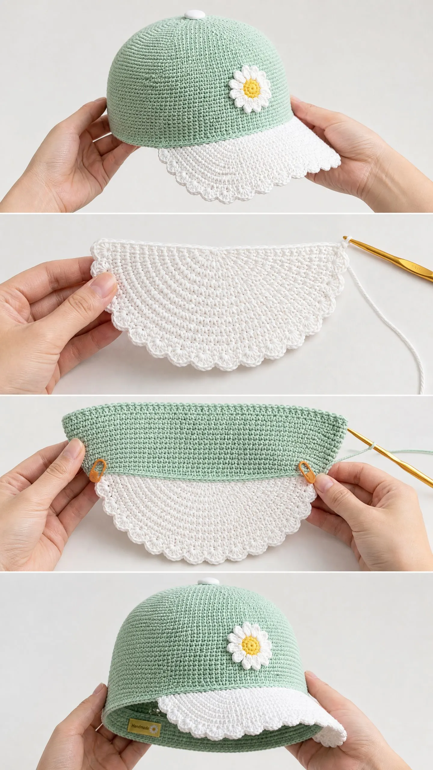 Mint Green Daisy Baseball Cap Free Crochet Pattern