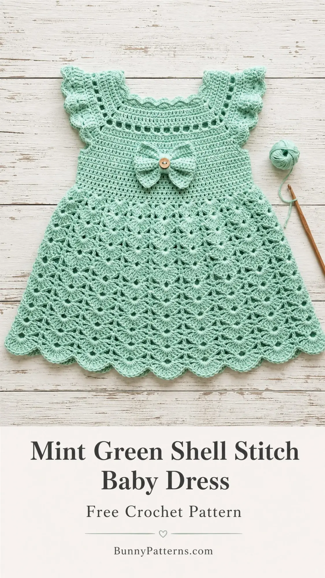 Mint Green Shell Stitch Baby Dress Free Crochet Pattern