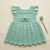 Mint Green Shell Stitch Baby Dress Free Crochet Pattern