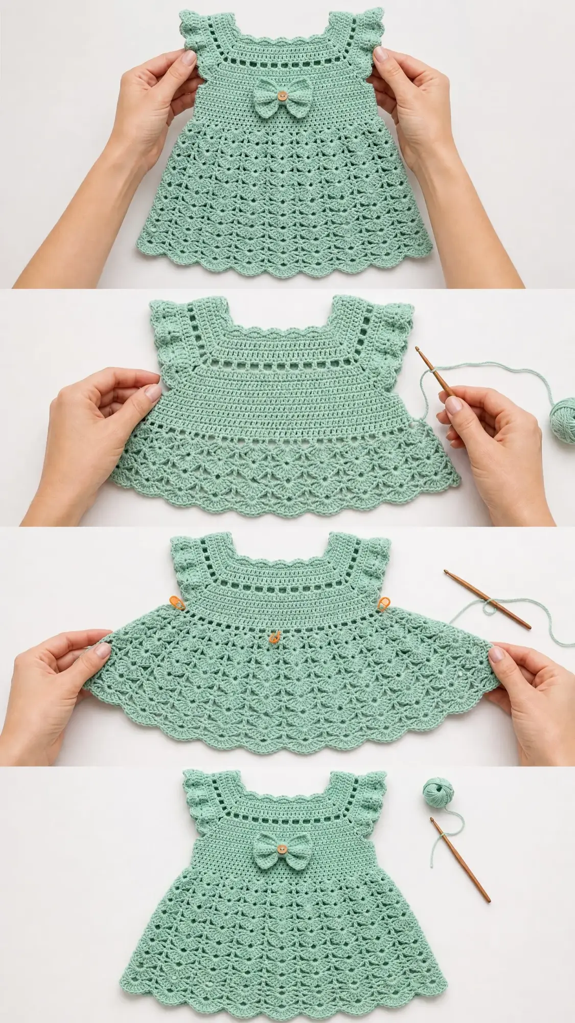 Mint Green Shell Stitch Baby Dress Free Crochet Pattern