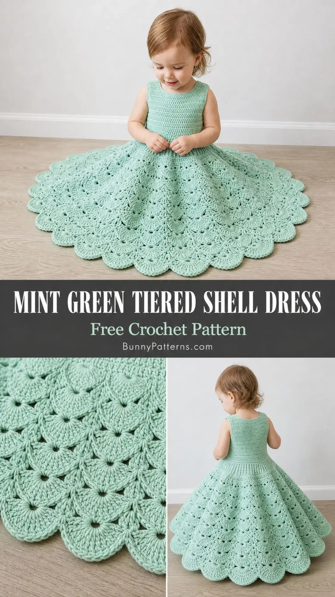Mint Green Tiered Shell Dress Free Crochet Pattern