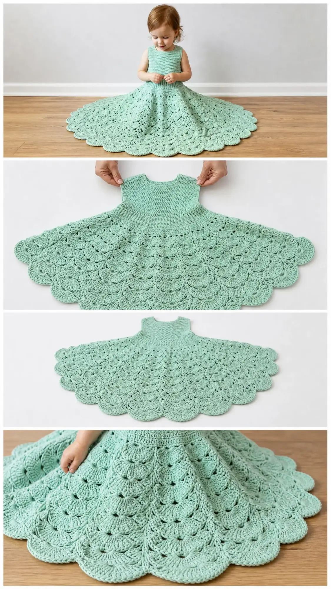 Mint Green Tiered Shell Dress Free Crochet Pattern