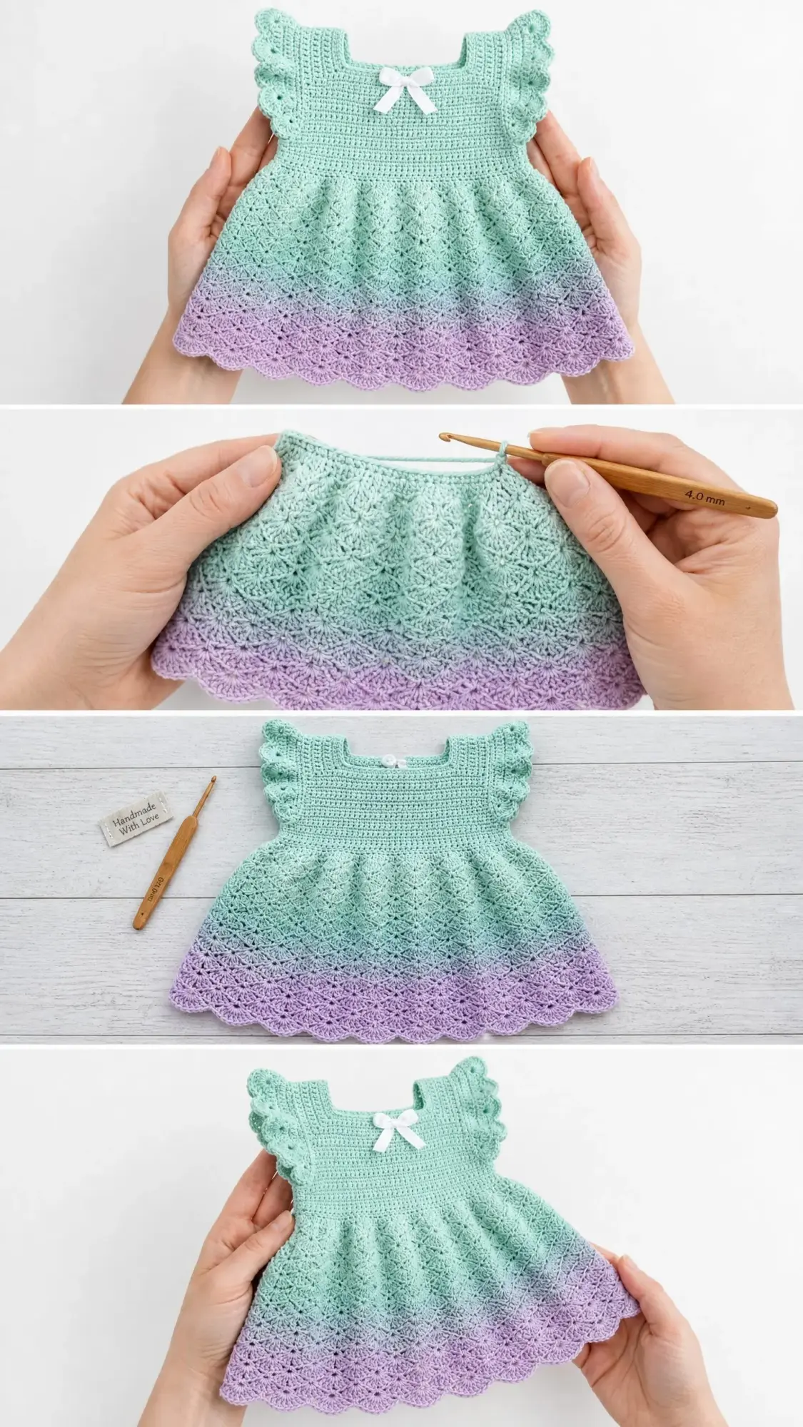 Mint Lavender Shell Stitch Baby Dress Free Pattern