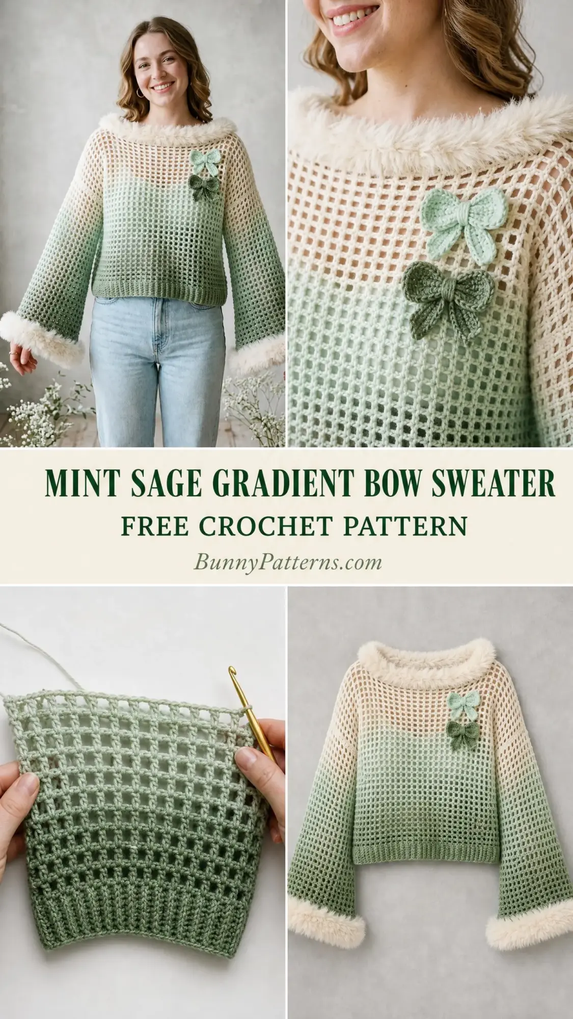 Mint Sage Gradient Bow Sweater Free Crochet Pattern