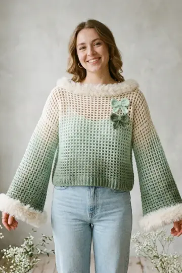 Mint Sage Gradient Bow Sweater Free Crochet Pattern