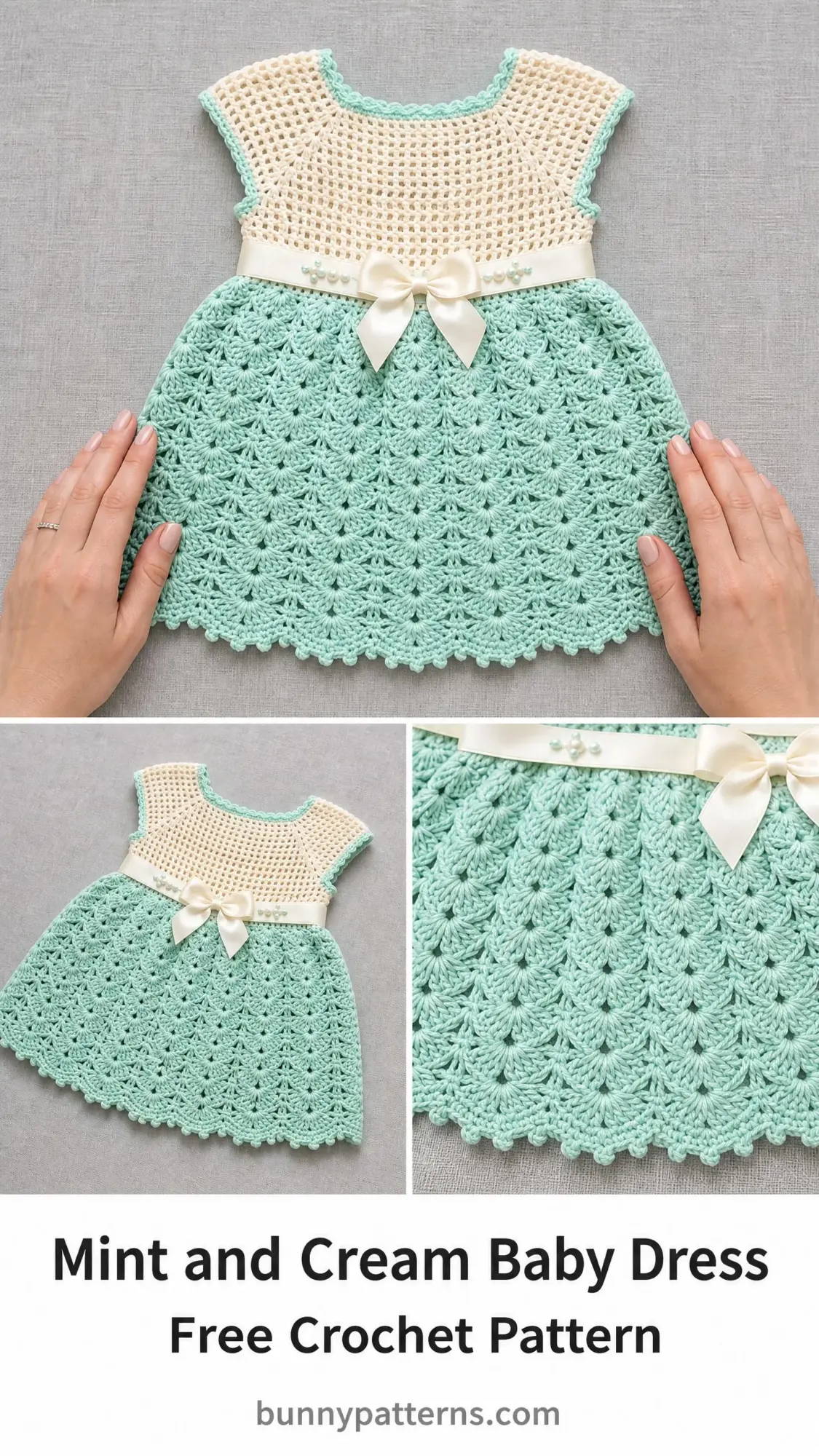 Mint and Cream Baby Dress Free Crochet Pattern