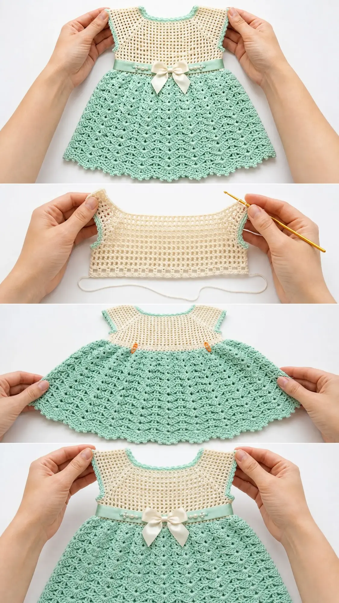Mint and Cream Baby Dress Free Crochet Pattern
