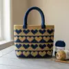 Navy and Gold Heart Tote Bag Free Crochet Pattern