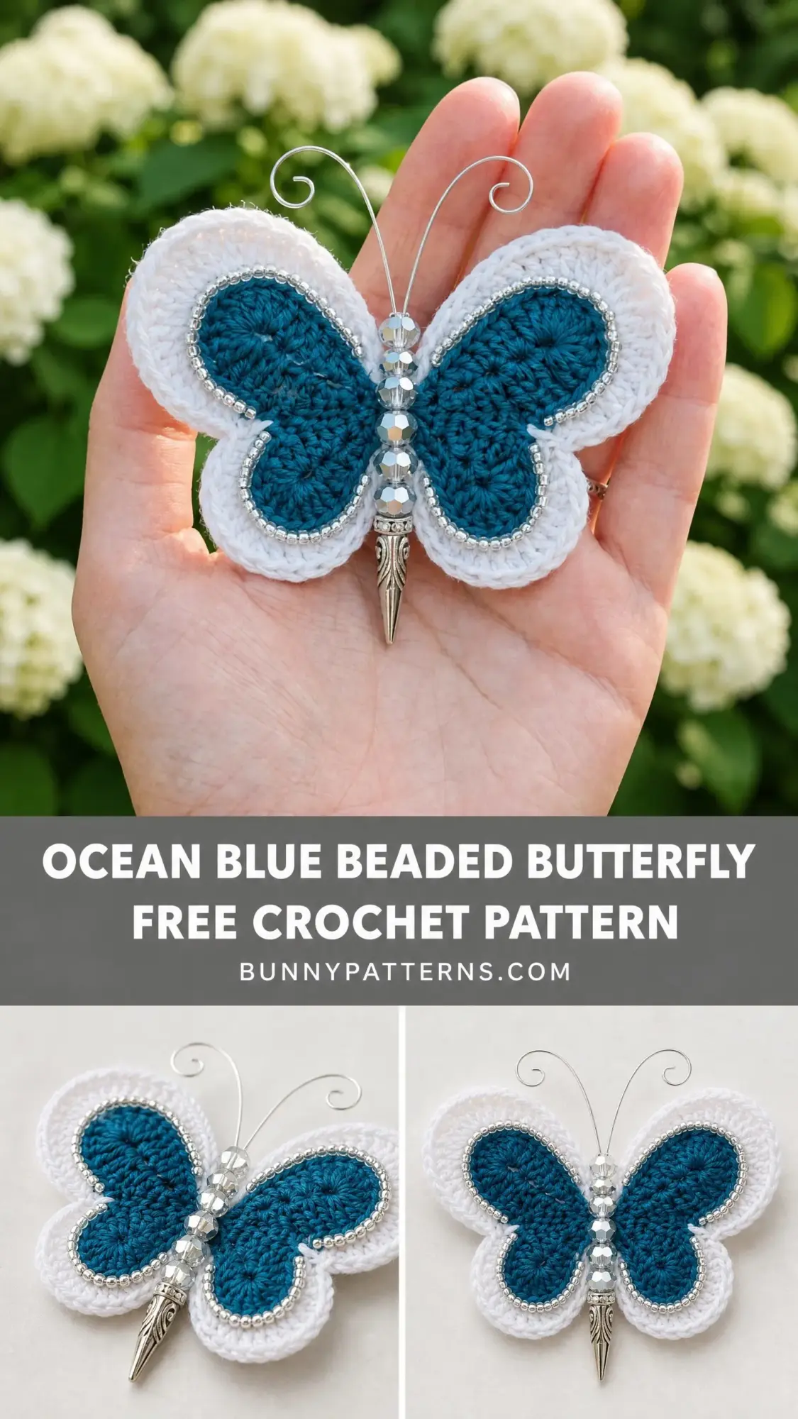 Ocean Blue Beaded Butterfly Free Crochet Pattern