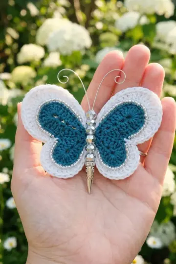 Ocean Blue Beaded Butterfly Free Crochet Pattern