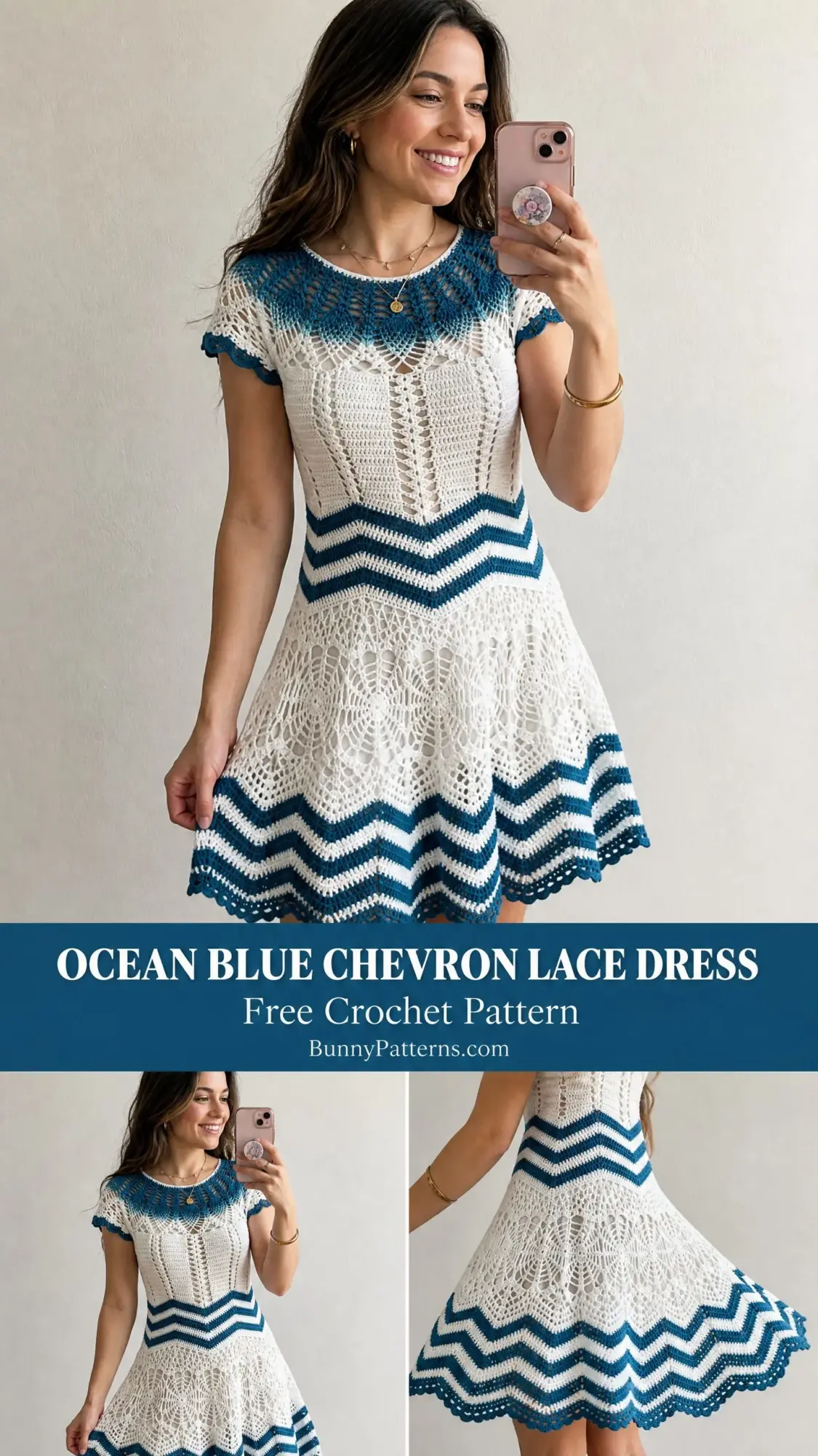 Ocean Blue Chevron Lace Dress Free Crochet Pattern