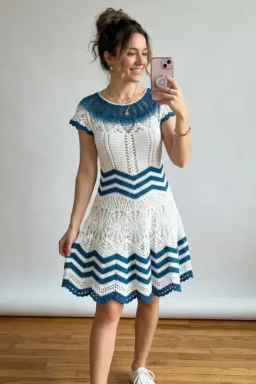 Ocean Blue Chevron Lace Dress Free Crochet Pattern