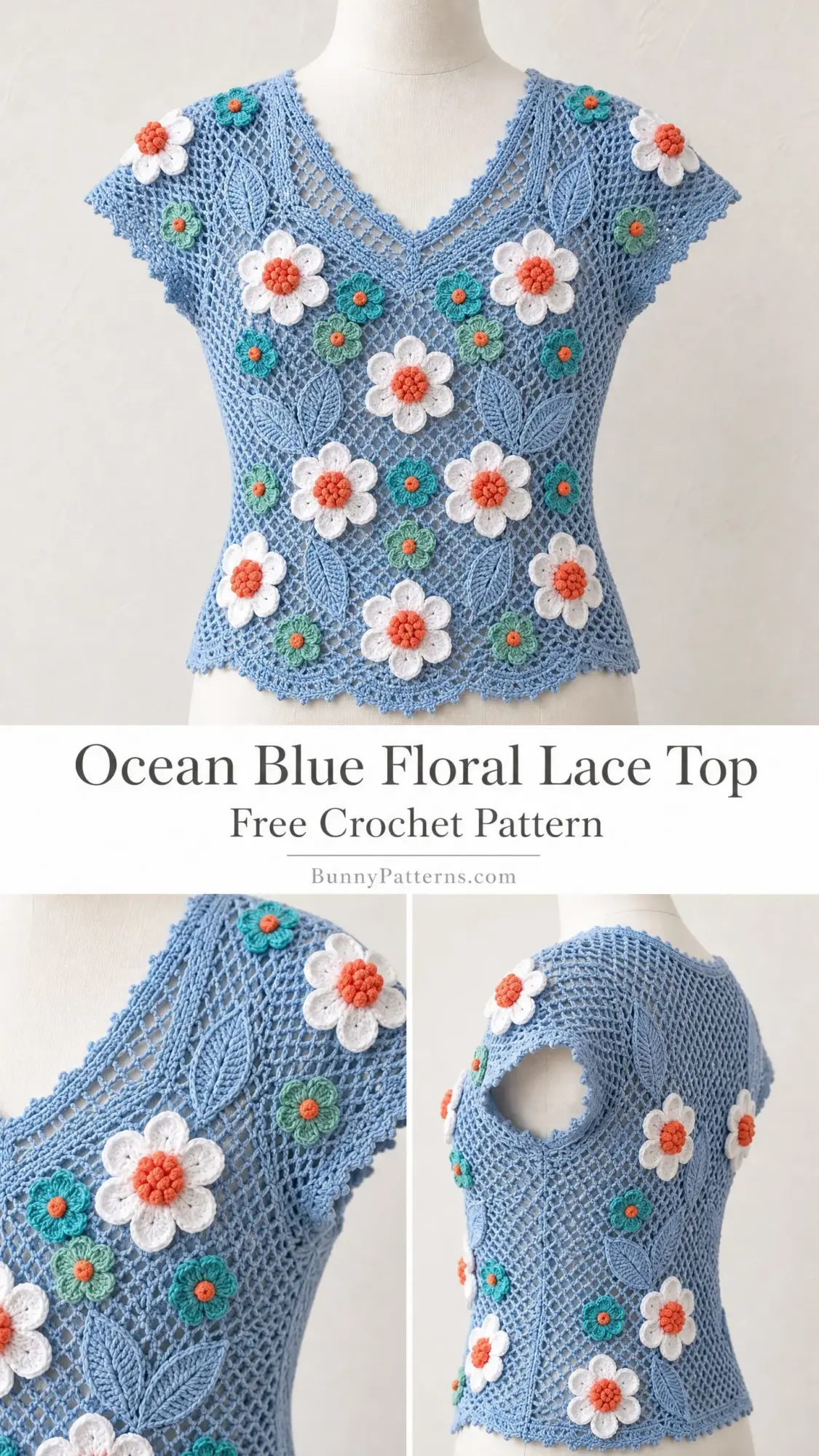 Ocean Blue Floral Lace Top Free Crochet Pattern