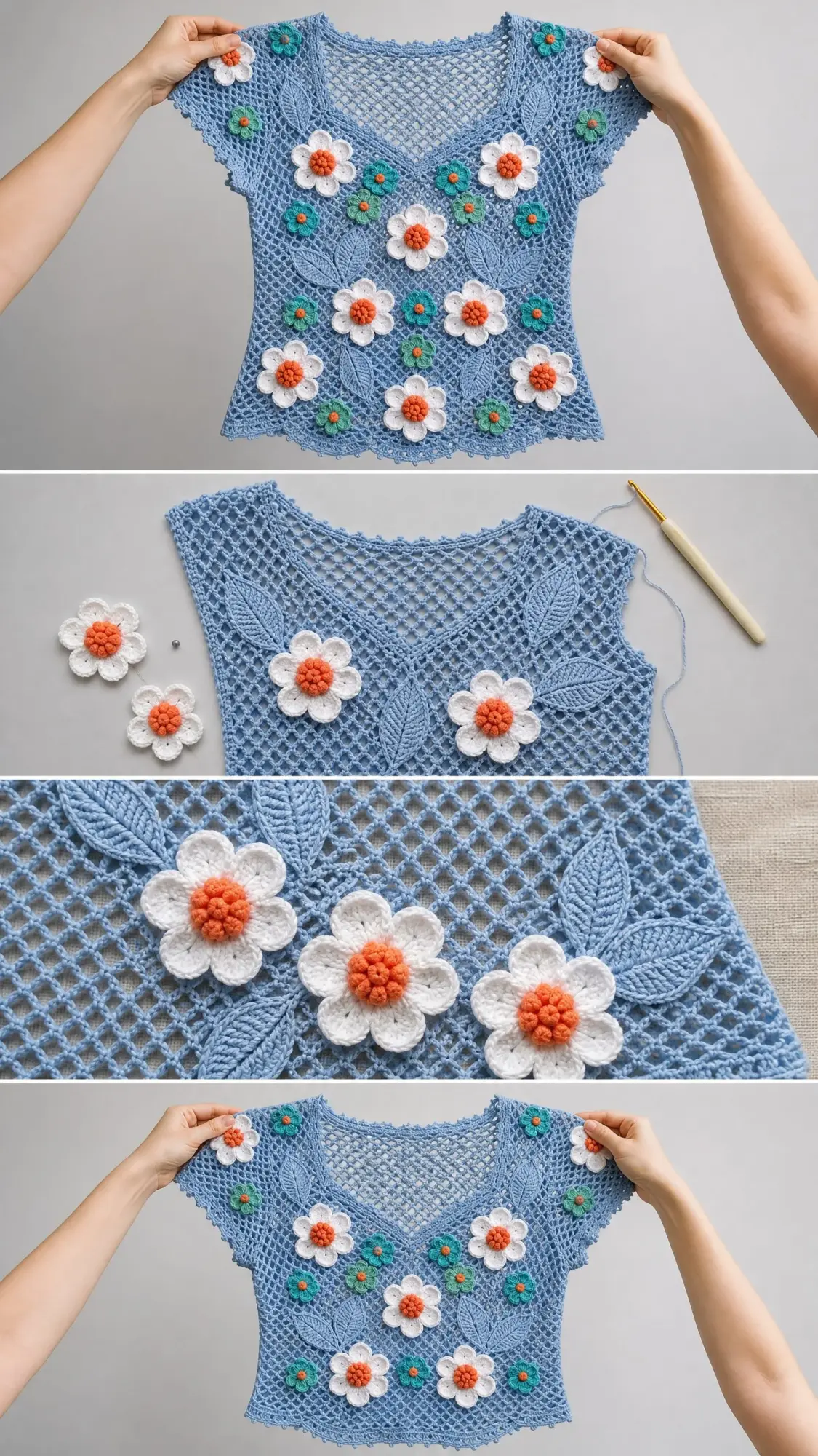 Ocean Blue Floral Lace Top Free Crochet Pattern