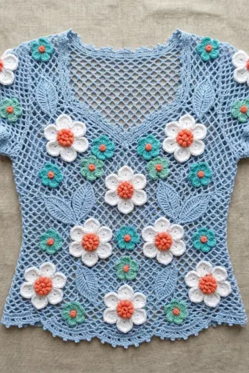 Ocean Blue Floral Lace Top Free Crochet Pattern