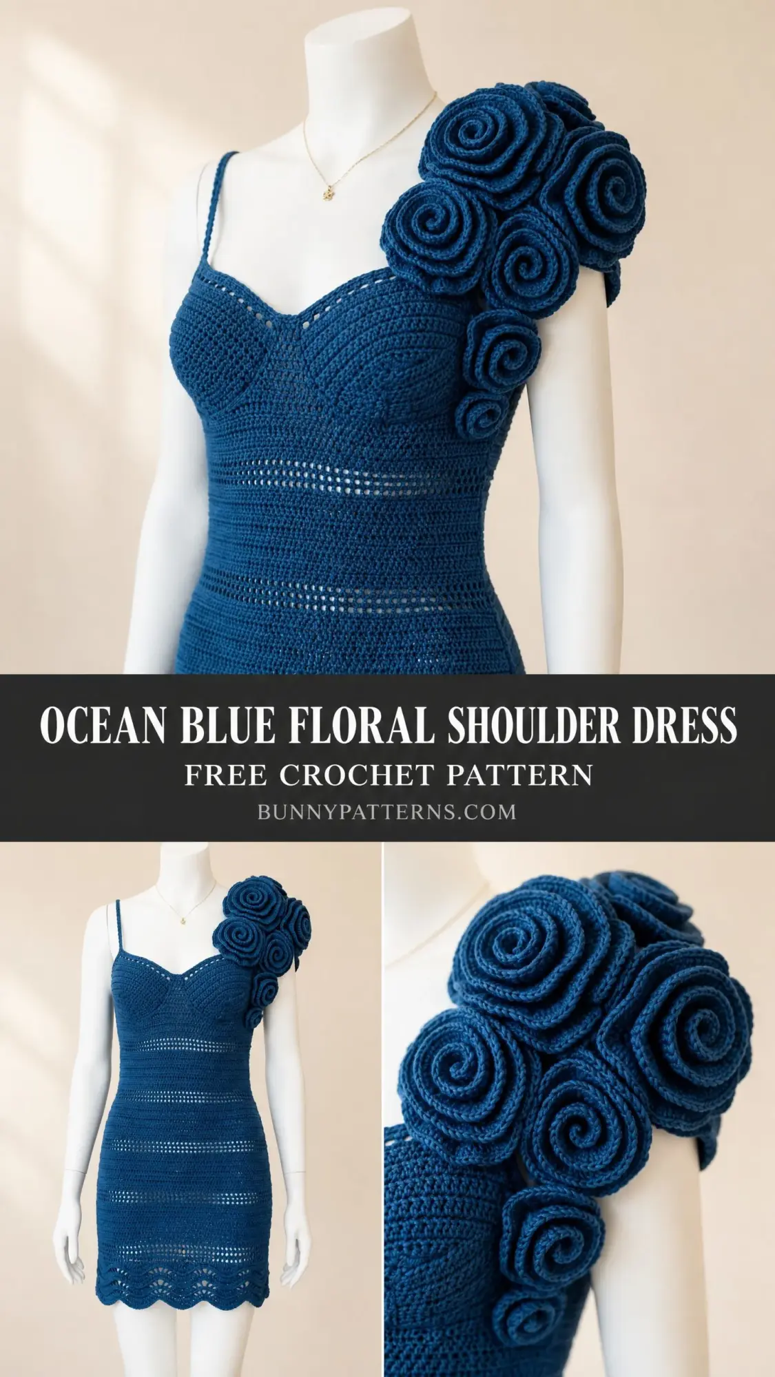 Ocean Blue Floral Shoulder Dress Free Crochet Pattern