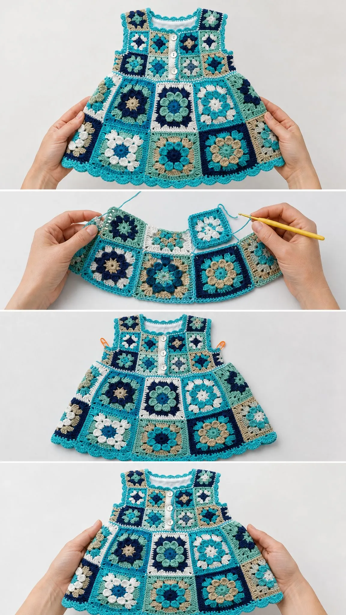 Ocean Blue Granny Square Baby Dress Free Crochet Pattern