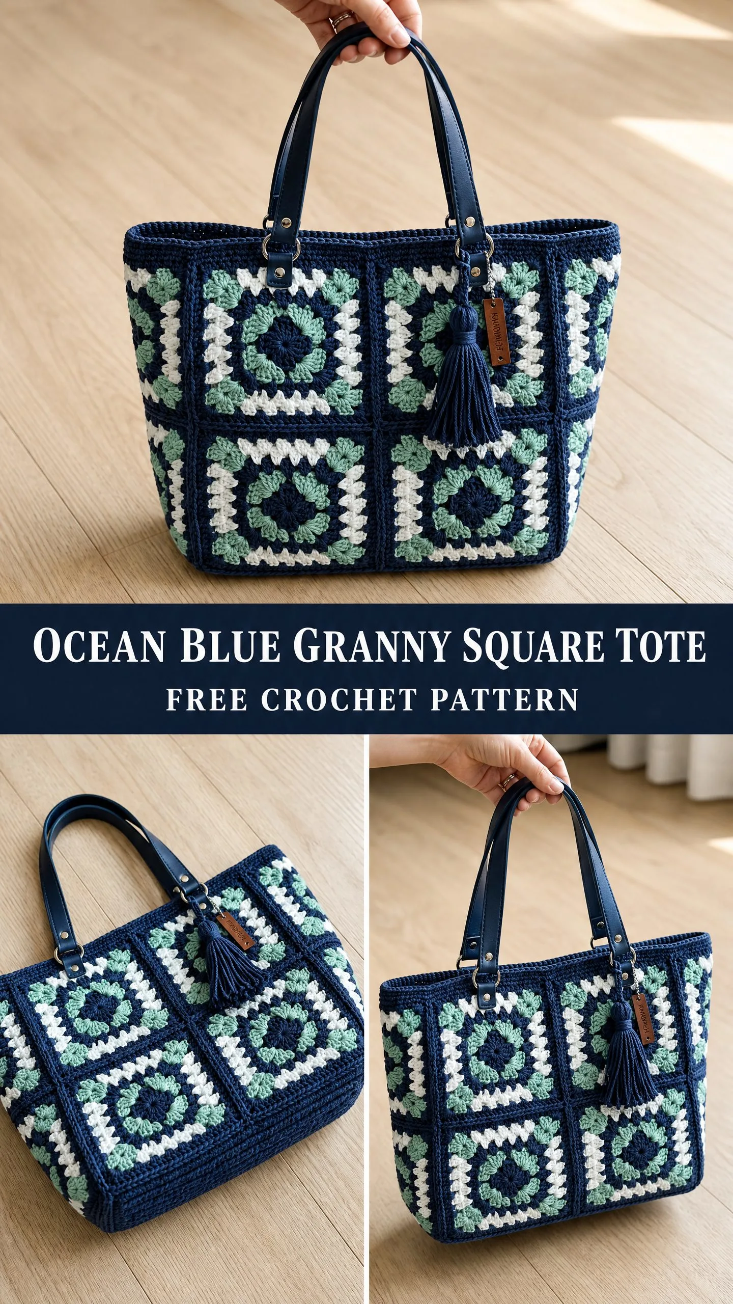 Ocean Blue Granny Square Tote Free Crochet Pattern