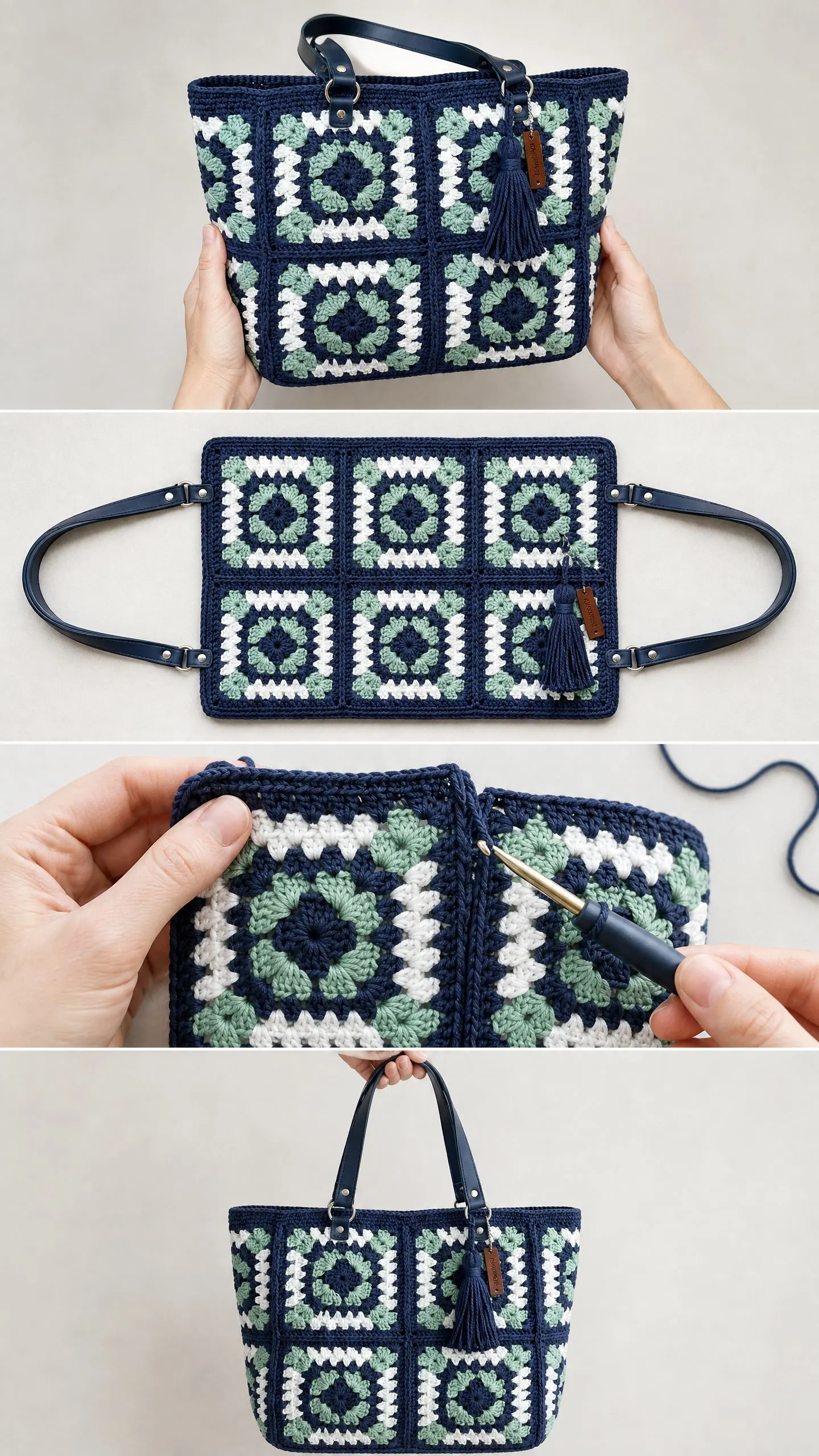 Ocean Blue Granny Square Tote Free Crochet Pattern