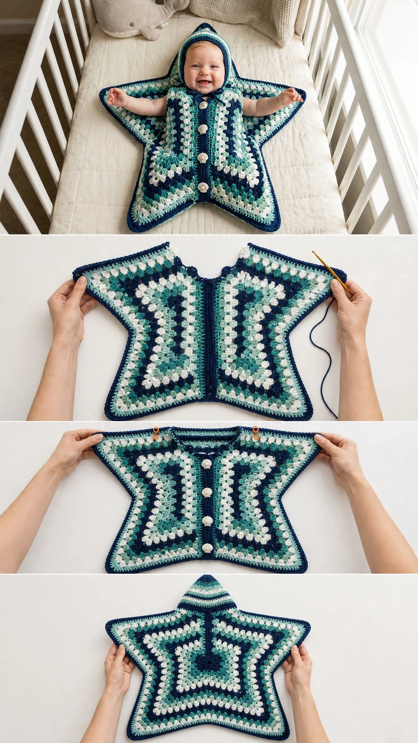 Ocean Blue Granny Star Baby Bunting Free Crochet Pattern