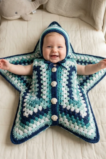 Ocean Blue Granny Star Baby Bunting Free Crochet Pattern