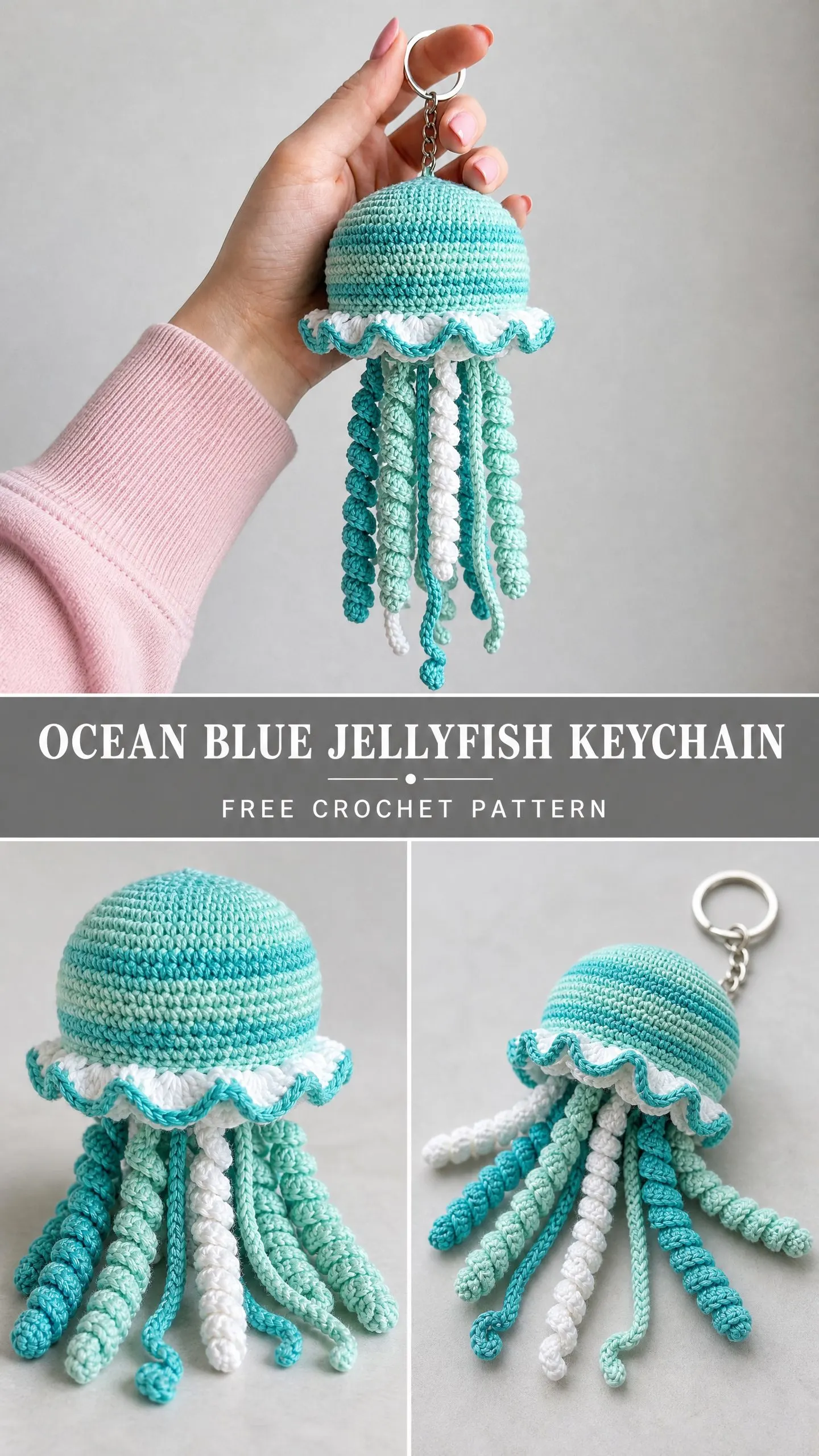 Ocean Blue Jellyfish Keychain Free Crochet Pattern