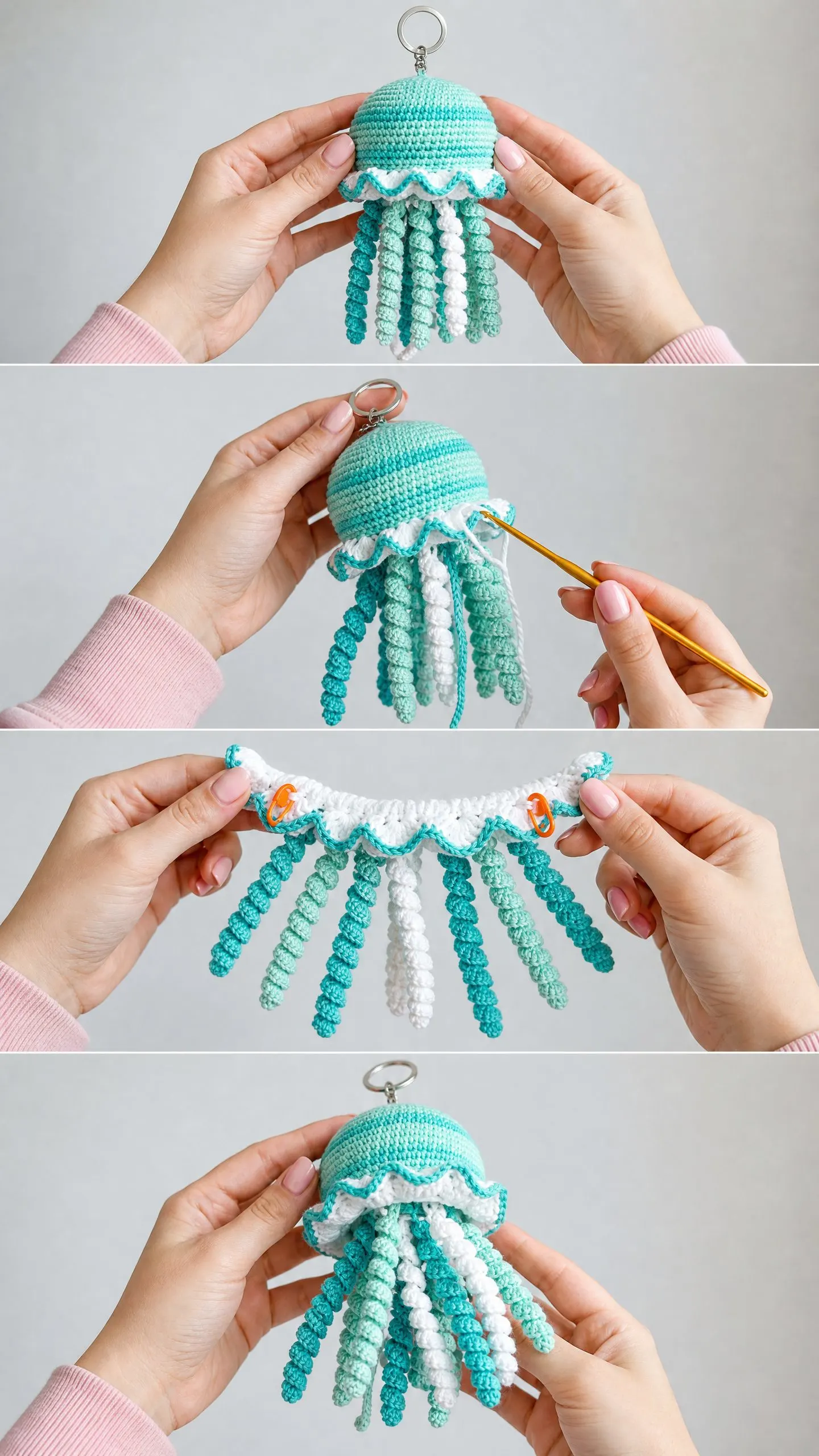 Ocean Blue Jellyfish Keychain Free Crochet Pattern