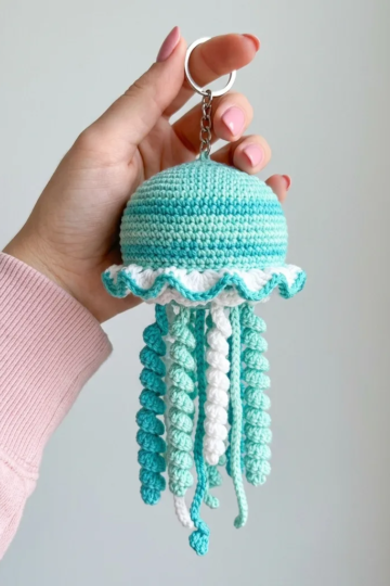Ocean Blue Jellyfish Keychain Free Crochet Pattern