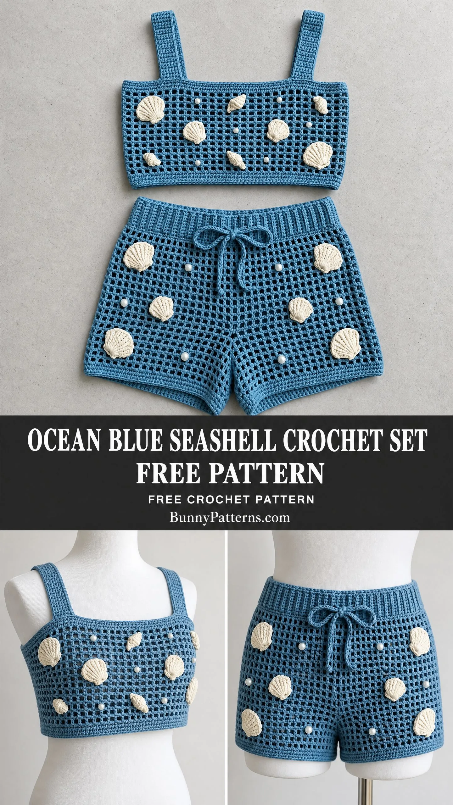 Ocean Blue Seashell Crochet Set Free Pattern