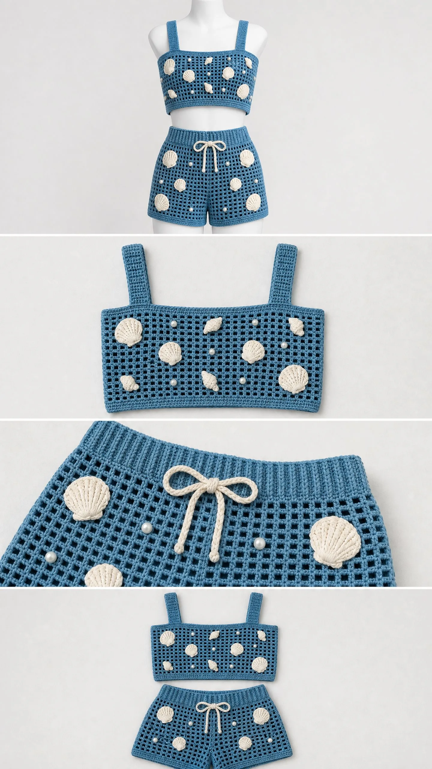 Ocean Blue Seashell Crochet Set Free Pattern