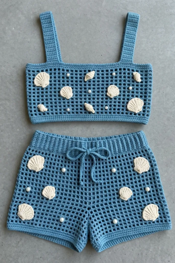 Ocean Blue Seashell Crochet Set Free Pattern