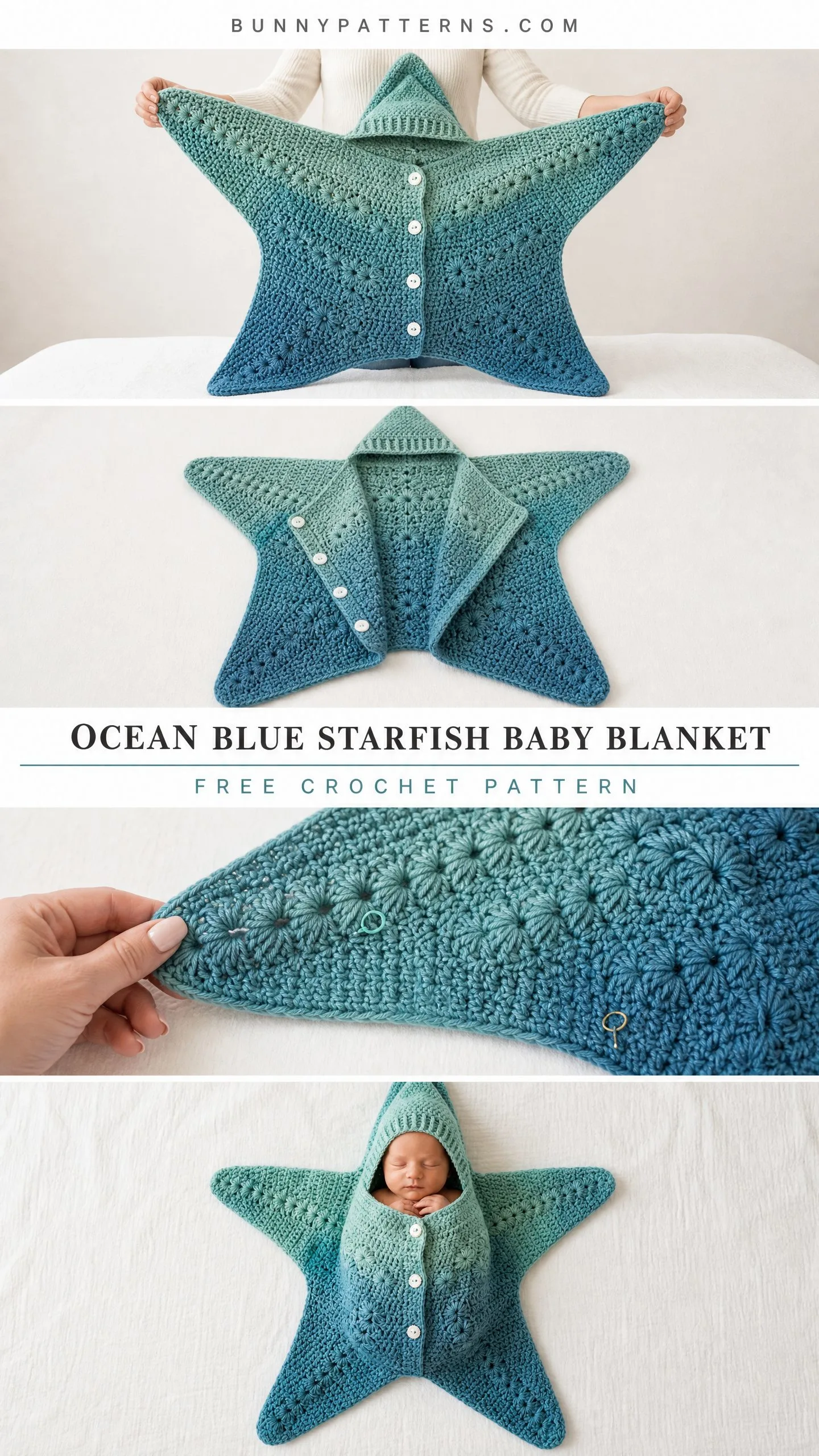 Ocean Blue Starfish Baby Blanket Free Crochet Pattern