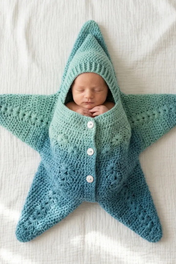 Ocean Blue Starfish Baby Blanket Free Crochet Pattern