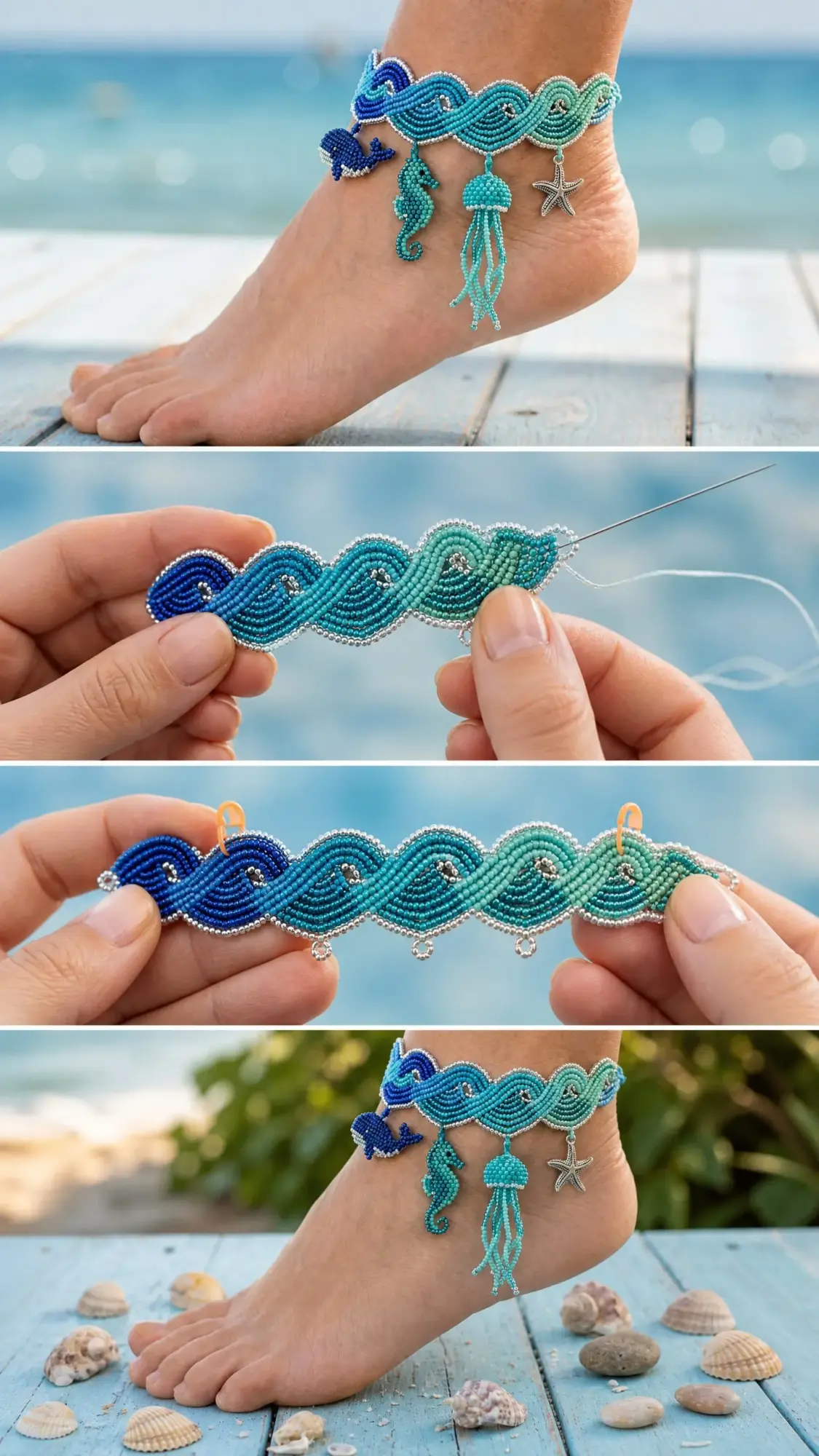 Ocean Blues Beaded Sea Creature Anklet Free Crochet Pattern