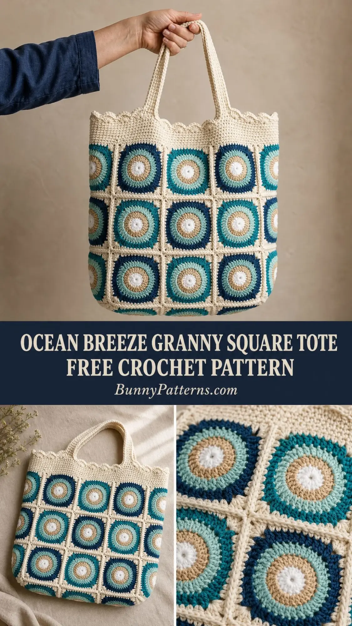 Ocean Breeze Granny Square Tote Free Crochet Pattern