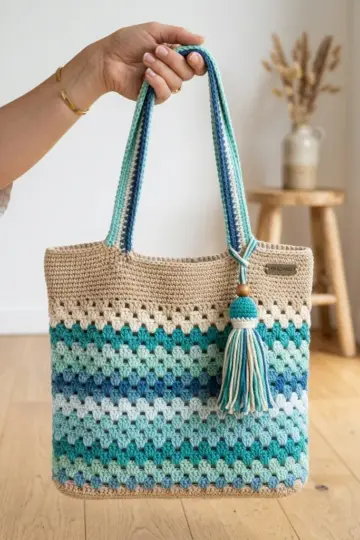 Ocean Breeze Granny Tote Bag Free Crochet Pattern