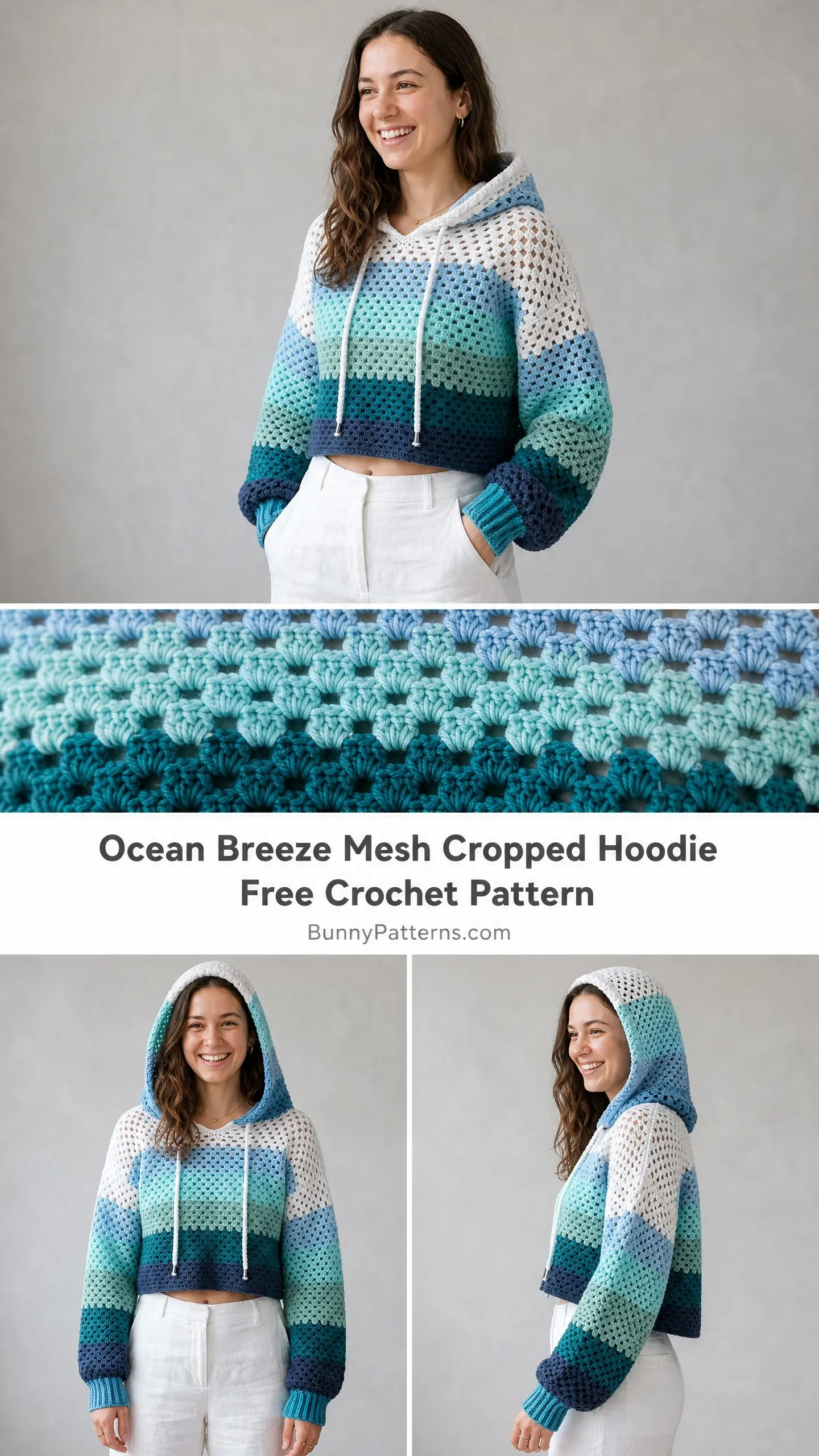 Ocean Breeze Mesh Cropped Hoodie Free Crochet Pattern