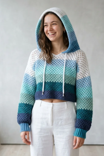 Ocean Breeze Mesh Cropped Hoodie Free Crochet Pattern
